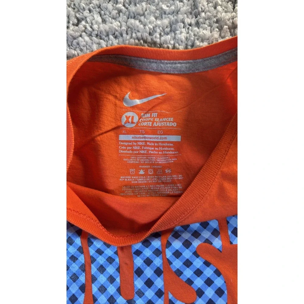 Nike Women's XL Orange Just Do It Plaid Logo Short Sleeve Graphic Tee